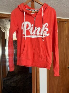 PINK Victoria's Secret Coral Half-Zip Logo Hoodie